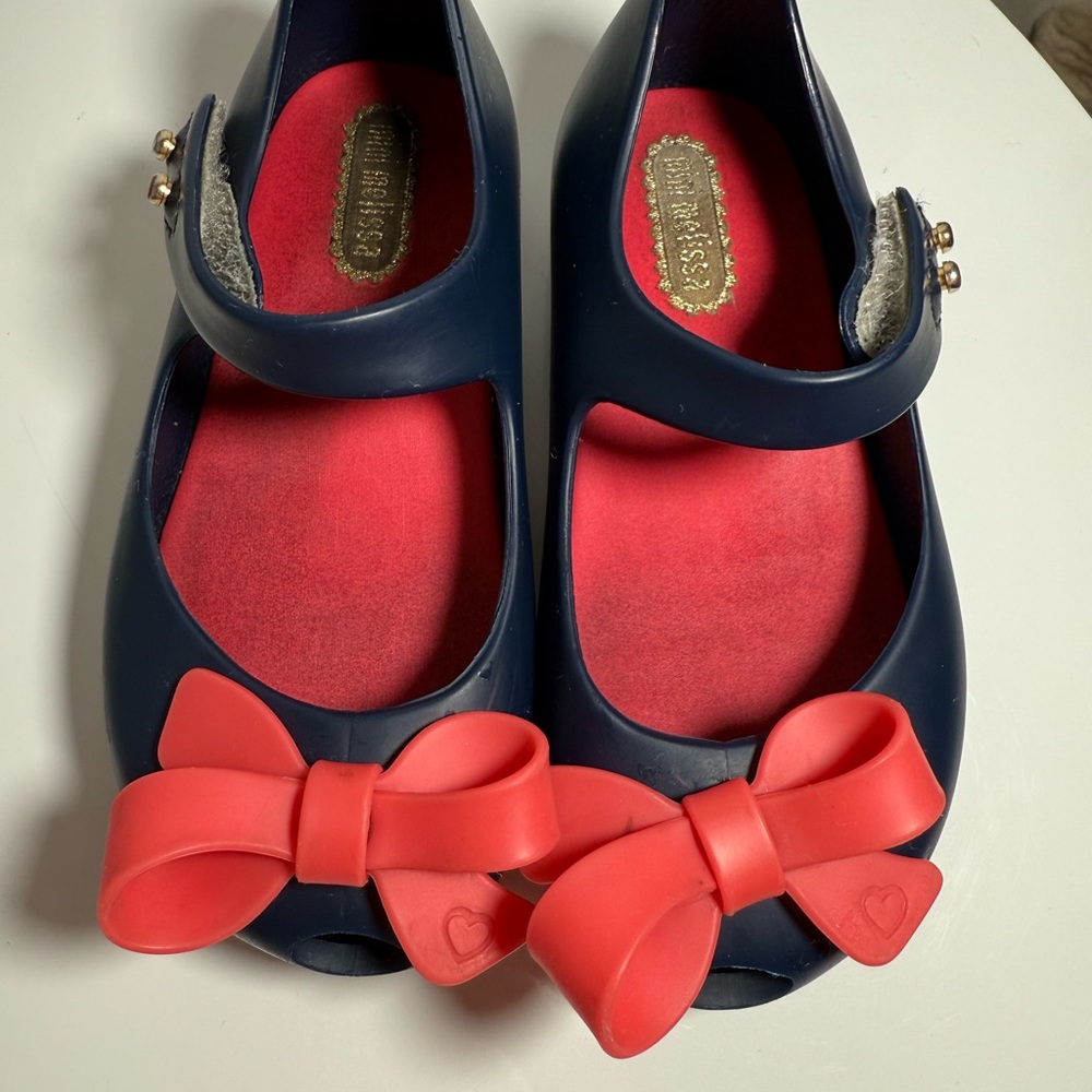 Kids Navy and Red Bow Shoes